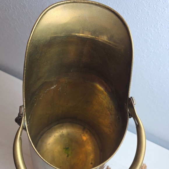 Vintage Brass Coal Scuttle Bucket with Ceramic Blue Delft Handles Lion Head - Picture 6 of 12